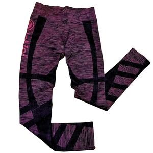 NUX Active NWT Aubrey Moderate Compression Capri Leggings Maroon Space Dye S